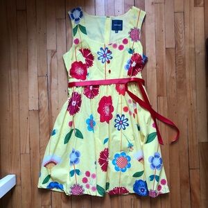 XLarge Biking Through Brussels Modcloth Yellow Floral Retro Dress - Pockets!